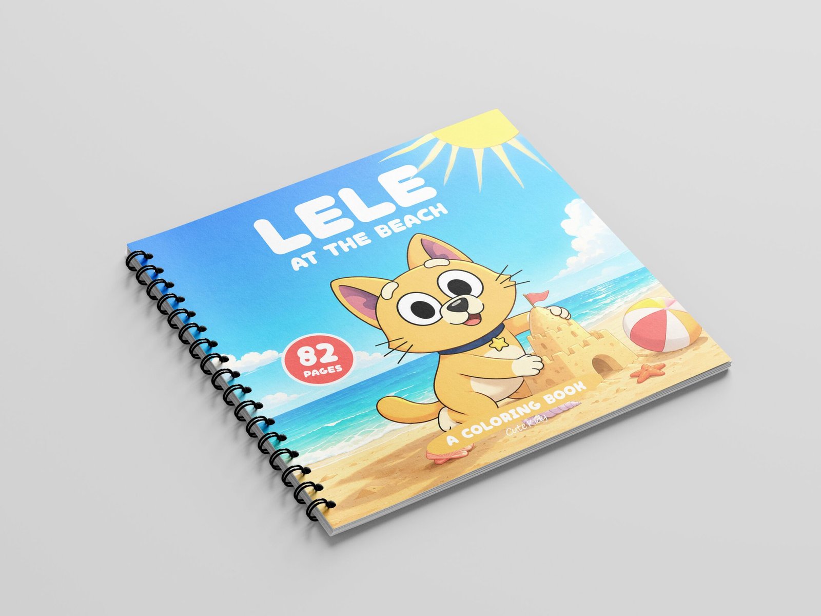 Lele Cat at the Beach Coloring Book for Kids – Wire-O, Personalized with Picture, Name & Certificate for your Child - الصورة 3