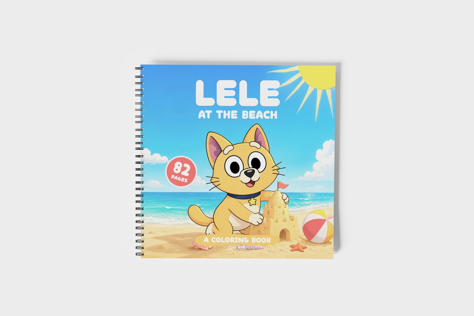 Lele Cat at the Beach Coloring Book for Kids – Wire-O, Personalized with Picture, Name & Certificate for your Child - الصورة 4