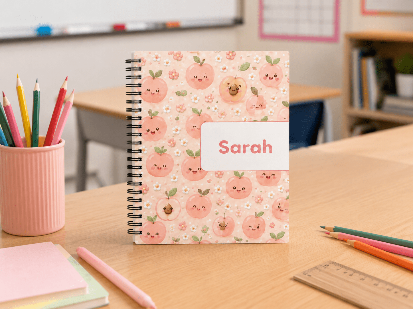 Fruits notebooks for Kids, Wire-O, Personalized with Name, 100 pages (50 paper),A5 or A4, Softcover or Hardcover - الصورة 12