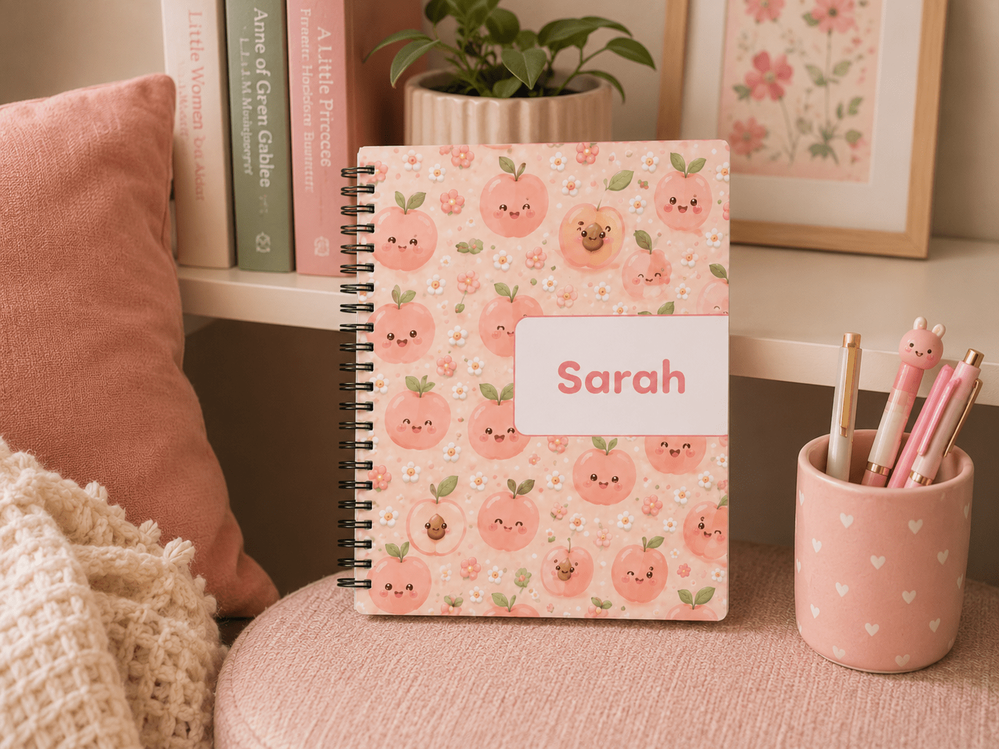 Fruits notebooks for Kids, Wire-O, Personalized with Name, 100 pages (50 paper),A5 or A4, Softcover or Hardcover - الصورة 7